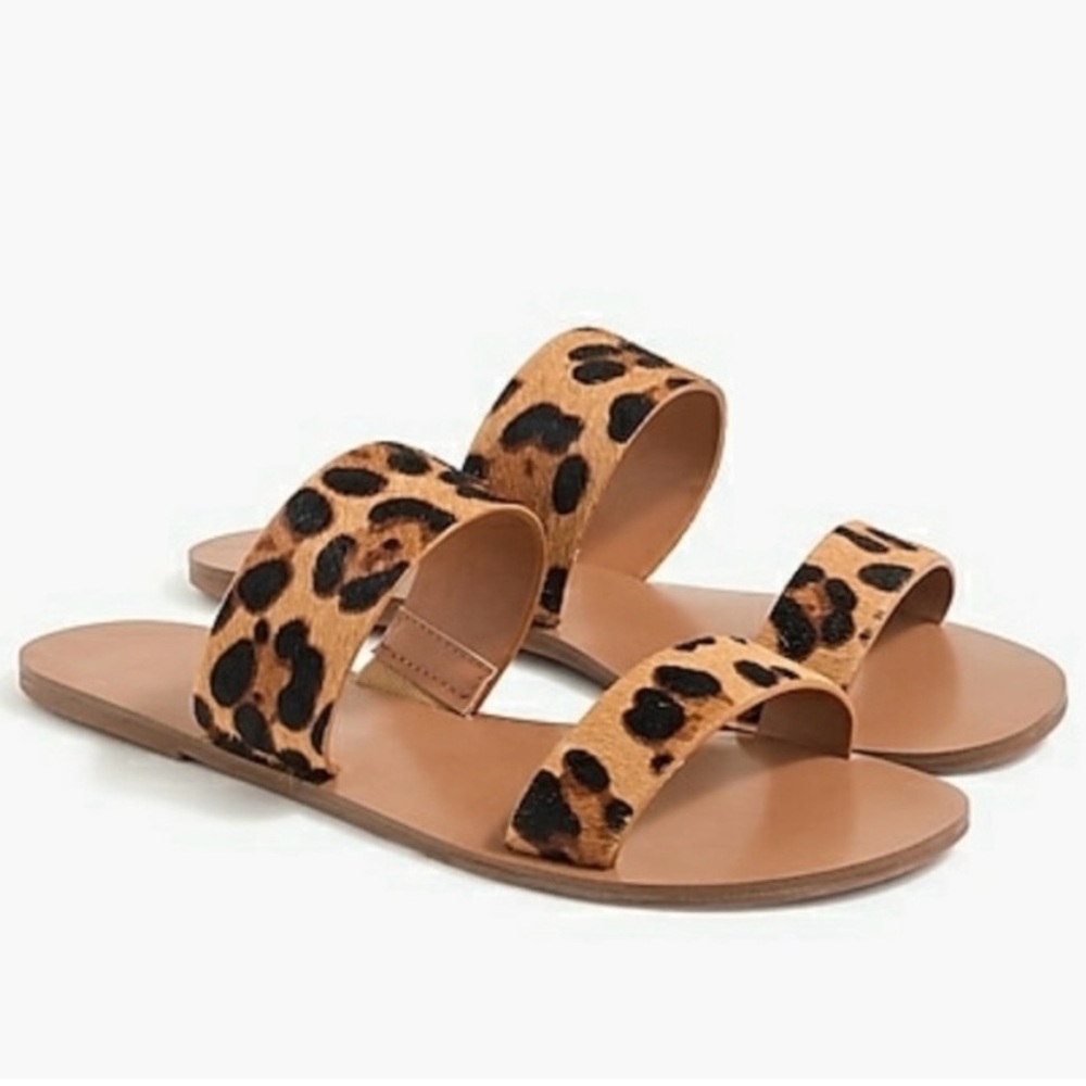 JCrew Factory Calf Skin Animal Print Slide Sandals